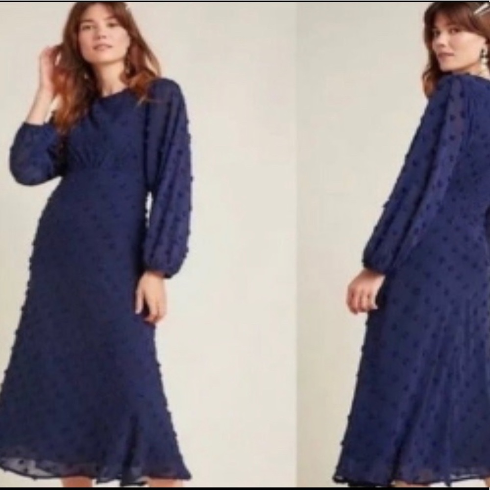 ERI + ALI ANTHRO Michaela Textured Dot Navy Dress